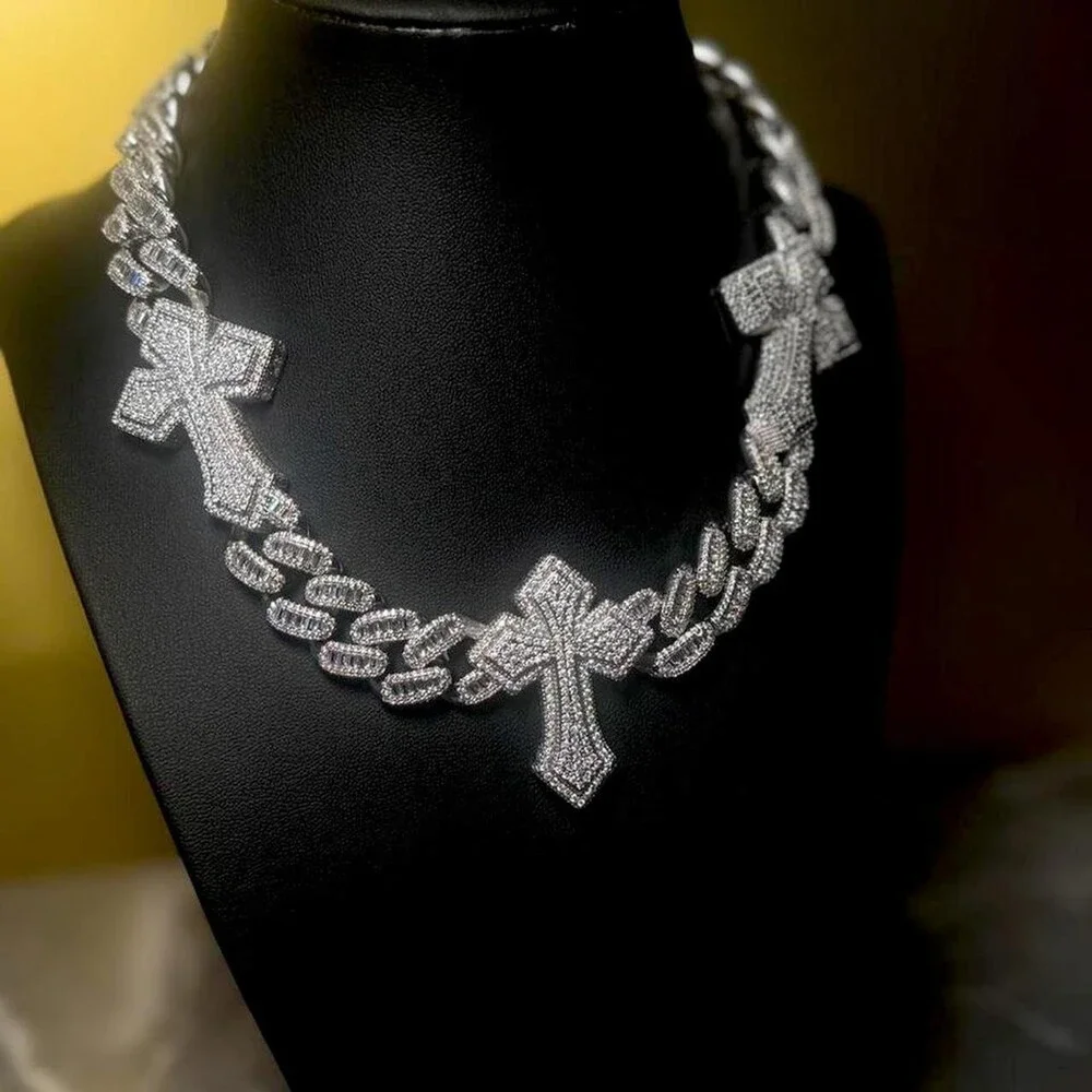 Silver Triple Cross Necklace 20 inch